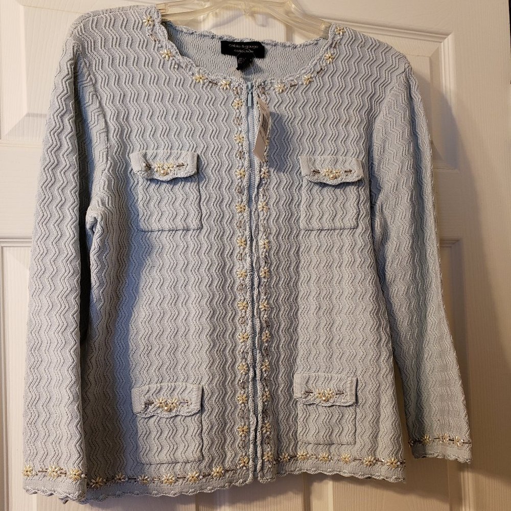 NWT ** Gorgeous Blue Lightweight Beaded Jacket